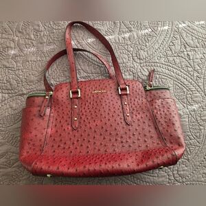 London Fog Red Ostrich-Embossed Satchel